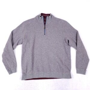 Tommy Bahama 1/4 Zip Sweater Men Gray Heather Raglan Pullover Maroon Lining Sz L